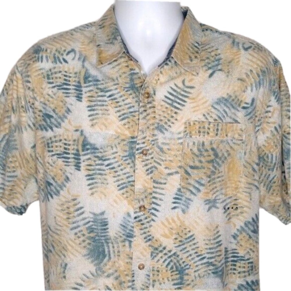 RVCA Hawaiian Palm Leaf Single Pocket Short Sleeve Button Up Shirt Men XXL 2XL